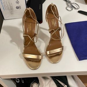 Aquazzura Firenze Open Toe Gold Heels